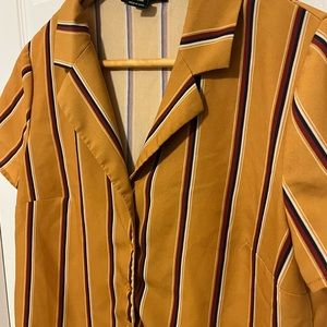 Striped Yellow Forever 21 Button Down Crop Top